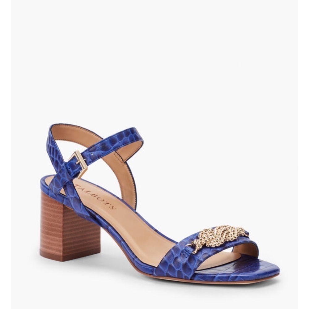 TALBOTS SERA KNOT CROC-EMBOSSED
SANDALS Royal Blue SZ 9 Old Money Timeless Chic - Picture 2 of 11